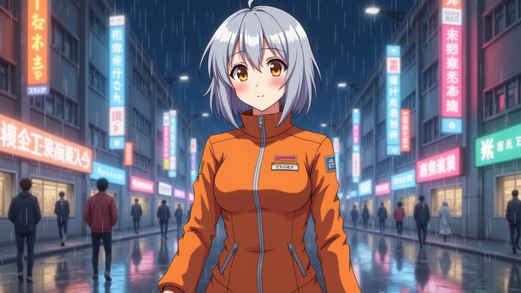 Kira en una calle neón, generada con identidad entrenada